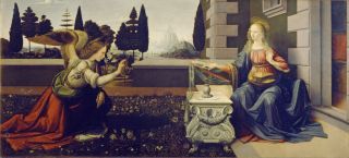 Leonardo Da Vinci Annunciation Hd Print On Canvas Large Wall Picture 24x48 Inch