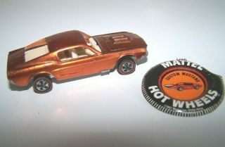 1968 Hot Wheels Redline Custom Mustang Copper W Cream Interior And Pin