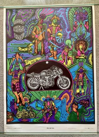 1968 “speed Kills Time” Black Light Poster Celestial Art Psychedelic Tripping