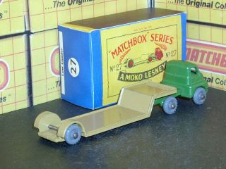 Matchbox Moko Lesney Bedford Low Loader 27 b3 GPW dark grn SC5 NM & crafted box 2