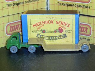 Matchbox Moko Lesney Bedford Low Loader 27 b3 GPW dark grn SC5 NM & crafted box 3