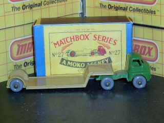 Matchbox Moko Lesney Bedford Low Loader 27 b3 GPW dark grn SC5 NM & crafted box 4