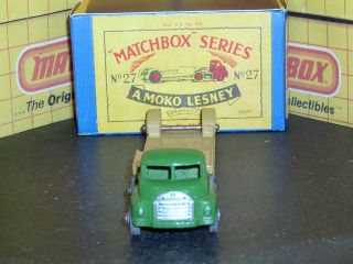 Matchbox Moko Lesney Bedford Low Loader 27 b3 GPW dark grn SC5 NM & crafted box 5