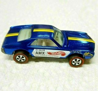 1969 Hot Wheels Redlines Custom Amc Amx Ed Shaver Blue - Usa Made