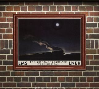 Lms Railways Night Train To Scotland Vintage Poster [4 Sizes Matte,  Glossy Avail]