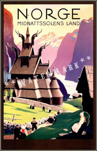 Norway 1939 Land Of The Midnight Sun Retro Style Travel Vintage Poster Print
