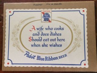 Vtg Pabst Blue Ribbon Beer Placemat Advertisement Milwaukee Wisconsin