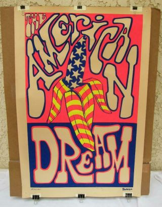 Orig Blacklight 1967 The American Dream Bevacqua Steve Sachs Neon Poster 35”x23”