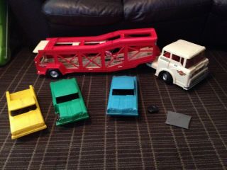 Vintage Marx Big Boss Battery Powered Car Carrier Truck With 3 Cars Rare