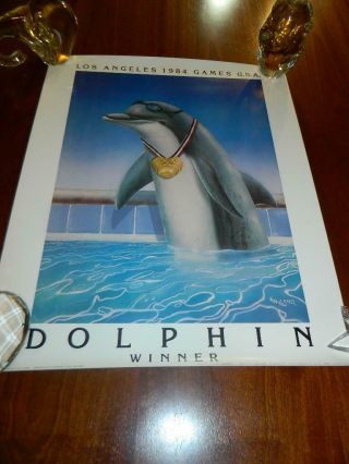 1984 Los Angeles Games Usa Wyland Dolphin Winner Swim Team Poster