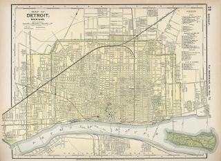 1891 Map Detroit Michigan Vintage Wall Poster Antique Style Ready To Frame Print