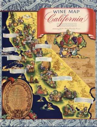 Pictorial Wine Map Of California Wine Lovers Gifts Cool Themed Wall Poster Print