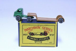 Fantastic Matchbox Moko Lesney No.  27 Bedford Low Loader Metal Wheel Near Mib