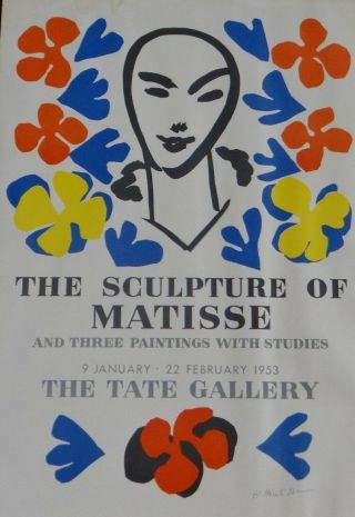Sculpture Of Henri Matisse Lithograph Art Exhibition Poster 1953 Tate Gallery
