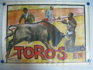 Toros Vintage Spanish Bullfighting Poster Lithograph 1950 