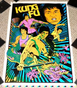 Bruce Lee Kung Fu Proof For Flocked Blacklight Poster 1980 Dargis Martial Arts