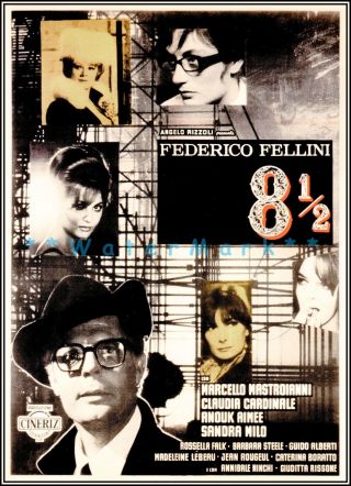 Federico Fellini 8 1/2 Classic 1963 Italian Film Vintage Poster Print Retro Art