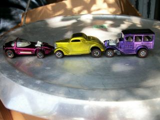 1967 - 68 Redline Hot Wheels 36 Ford Coupe,  31 Ford Woody And A Silhouette