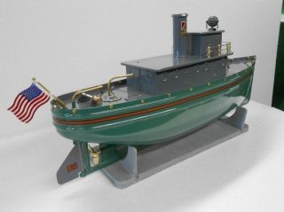 Buddy L Green Tugboat Bl - 14 T - Productions Pressed Steel Boat