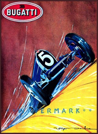 Bugatti 1930 Italian Car Vintage Poster Print Retro Automobile Decor Art