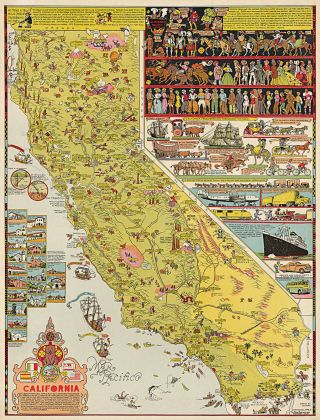 California Wall Map Decorative Pictorial Vintage Historical Art Poster Print