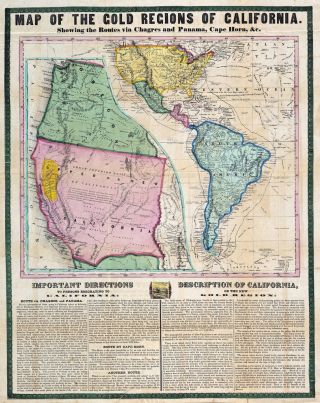 1849 Mining Map California Gold Rush Regions Wall Poster Vintage History Print