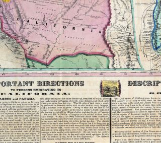 1849 Mining Map California Gold Rush Regions Wall Poster Vintage History Print 2