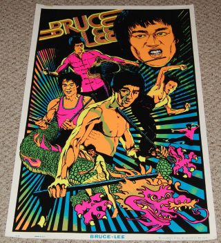 Bruce Lee Kung Fu Collage Flocked Blacklight Poster Bob Dara Art 1975 Dargis