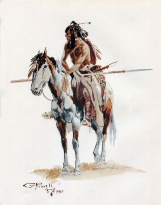 1903 Native American Indian Art Poster Print Charles Russell Western Artwork