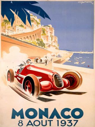 Vintage 1937 Monaco Grand Prix Auto Racing Poster Print 36x27 9mil Paper
