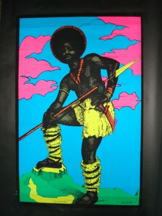 Vintage The Adventurer Blacklight Poster Male Hunter Afro African Warrior Nos