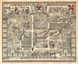 Pictorial Map University Of Pennsylvania Campus Wall Poster Vintage U Of Penn
