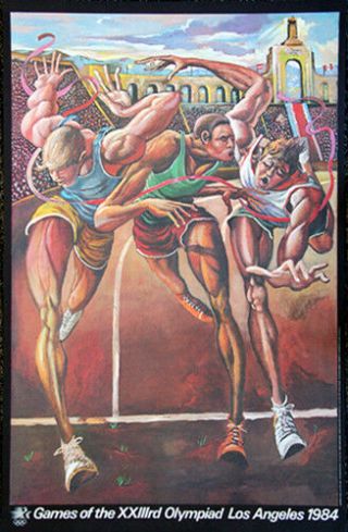 Ernie Barnes 1984 L.  A.  Olympics The Finish Premium Signed 216/300 Poster Print