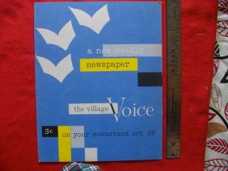 Vintage 1955 Village Voice Display Card Oct 26,  1955 1 Edition Sales N Mailer