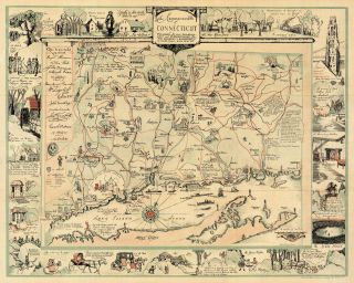 Pictorial Historic Map Commonwealth Of Connecticut Wall Art Poster Print Decor