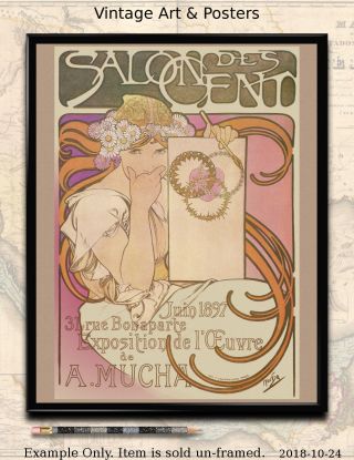 11x14 Inch Vintage Art Nouveau Poster Print Alphonse Mucha Salon Des Cent 1897