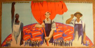 97x195 Large Soviet Russian Poster Proletarians Of All Countries,  Unite