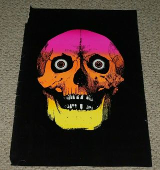 Skull With Eyes Zombie Flocked Horror Blacklight Vintage Poster 1970 