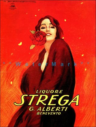 Liquore Strega Italian Liquor Vintage Poster Print Retro Fashion Lady With Rose