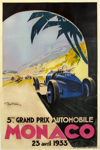 Vintage 1933 Monaco Grand Prix Auto Racing Poster Print 36x24 9 Mil Paper