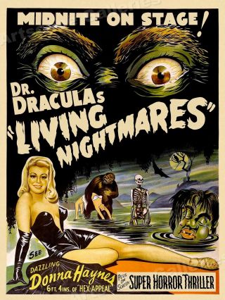 Dr.  Dracula’s Living Nightmares 1950s Vintage Old Sci - Fi Movie Poster - 20x28