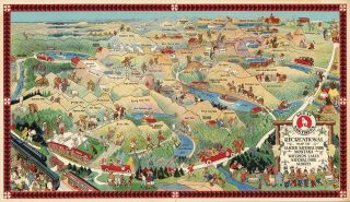 1922 Pictorial Map National Park Montana Vintage History Wall Art Poster Decor