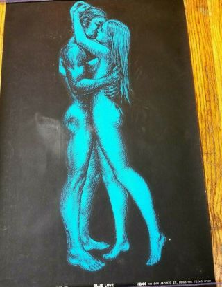 1969 Blue Love,  Naked Hippie Couple Hb44 Houston Blacklight Poster Co,  21 " X 33 "