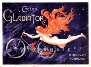 Cycles Gladiator 1905 French Bicycle Advertising Vintage Poster Print Montmartre