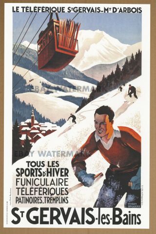 1930 St Jervais Les Bains Mediteranee Rail Travel Poster Art Print 11 X 17 Ski