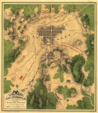 24x36 Vintage Civil War Map Battle Of Gettysburg Pennsylvania 1863