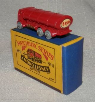 1950s Lesney Matchbox No 11 A Red Esso Small Decal.  Petrol Tanker.  Metal Wheels