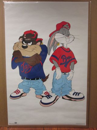 Vintage 1993 Looney Tunes Taz And Bugs Bunny Double Sided Poster 7098