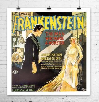 Frankenstein 1931 Vintage Horror Movie Poster Rolled Canvas Giclee 24x24 In.