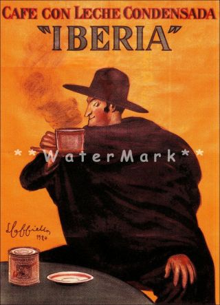 Coffee Iberia 1924 Cafe Con Leche Vintage Poster Print Retro Style Cappiello Art